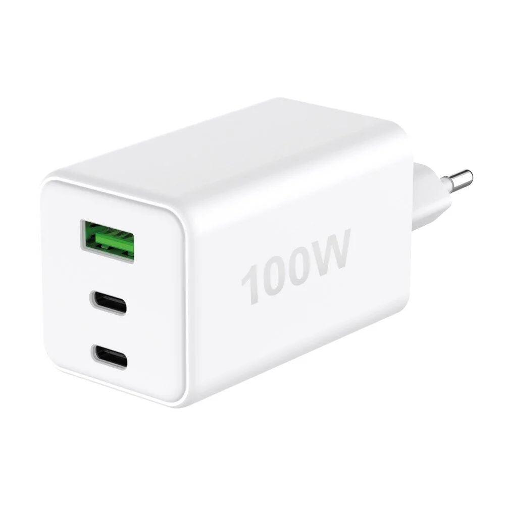 Caricatore Alimentatore GaN 100W 2x USB-C™ 1x USB-A Power Delivery Fast Charger Bianco