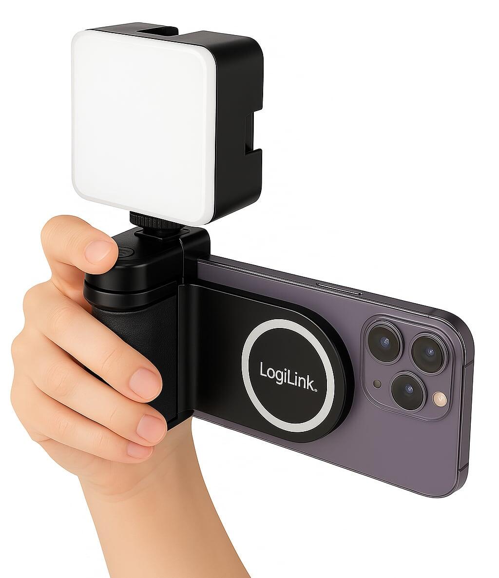 Impugnatura Magnetica per Smartphone con Telecomando Wireless e Luce a 3 Livelli di Luminosità