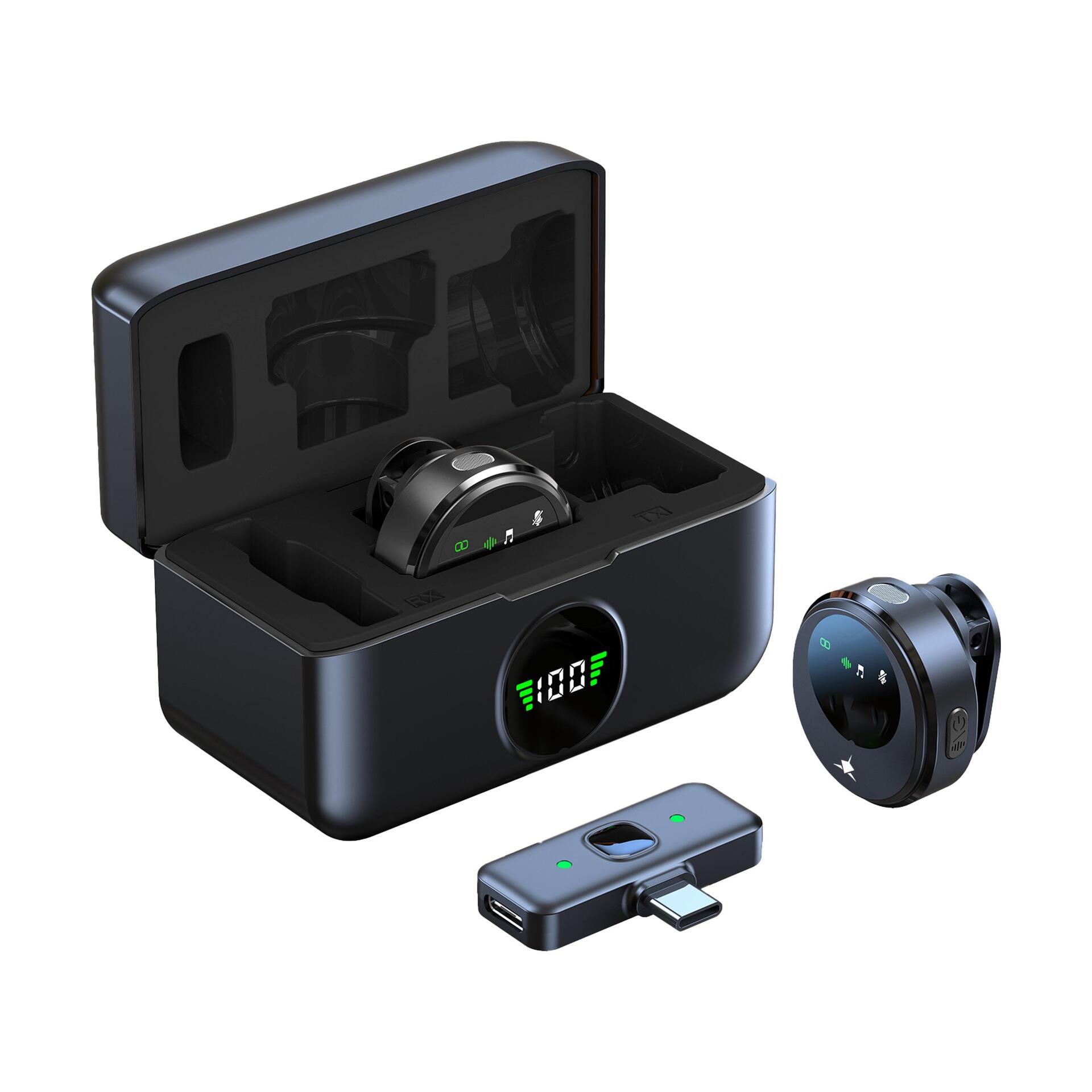 Set 2 Mini Microfoni Lavalier Wireless con Ricevitore USB-C™ e Custodia di Ricarica, TASSA