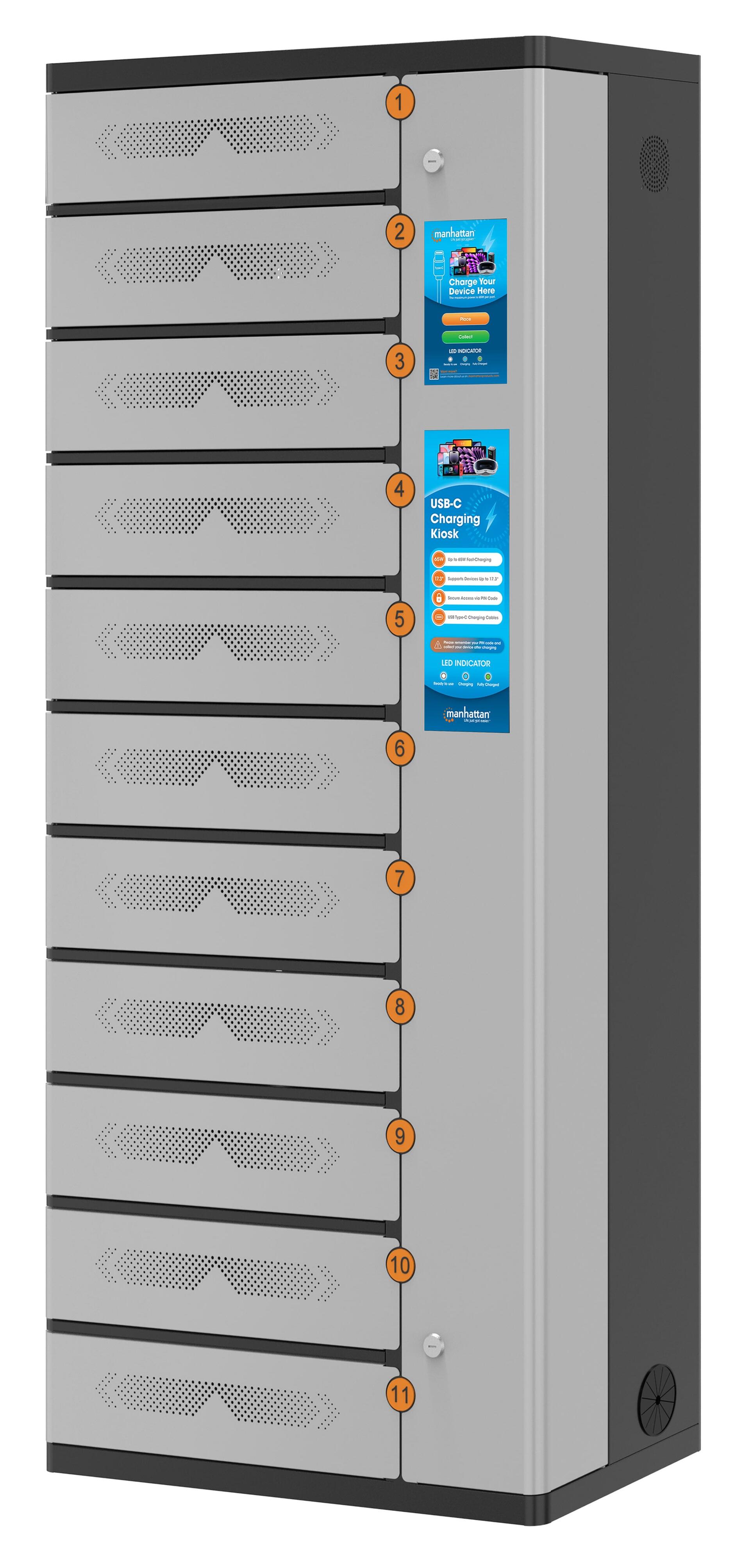 Armadio di Ricarica USB-C™ 11 Scomparti con Chiusura a PIN e Touchscreen 500W Grigio