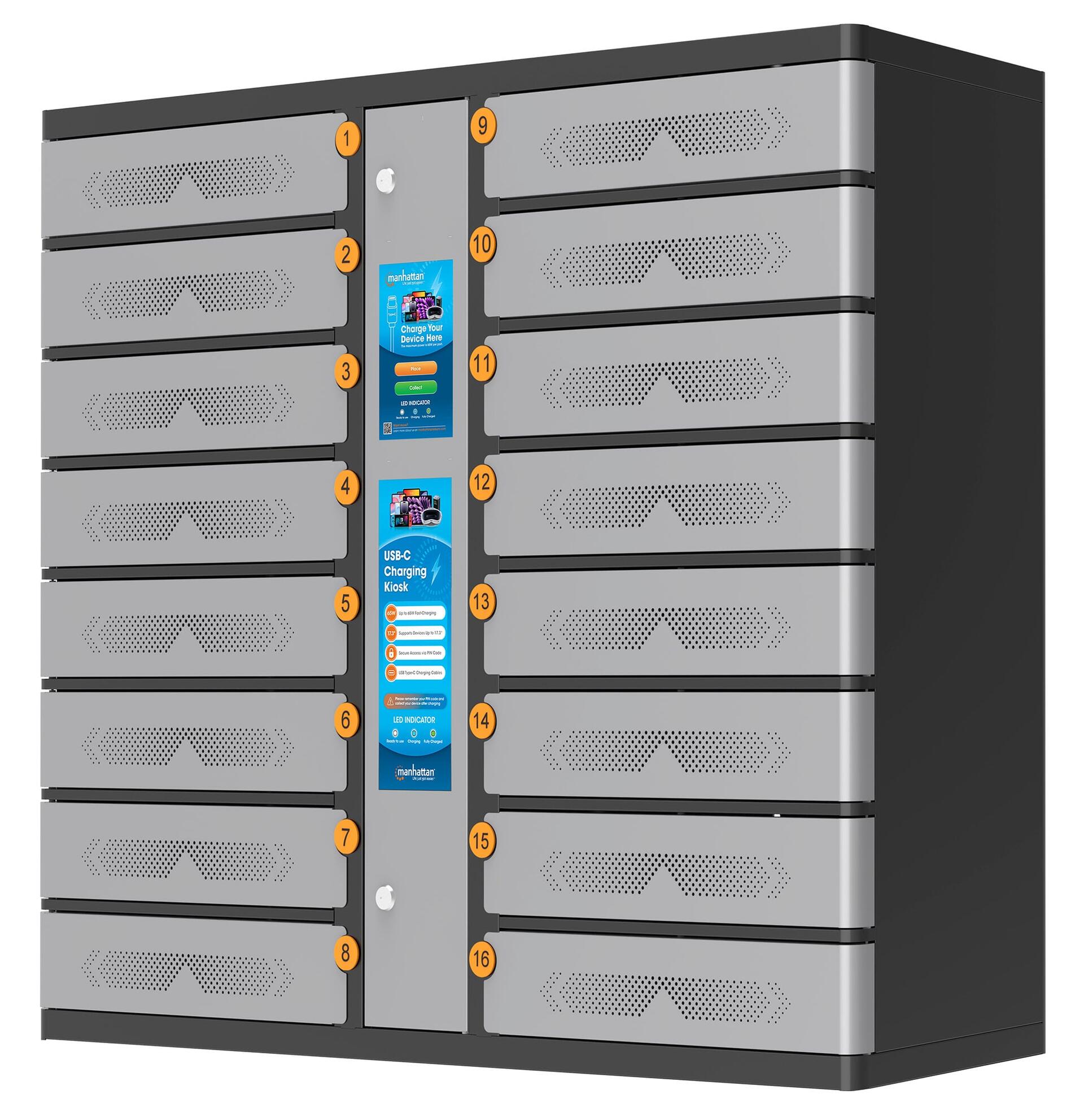 Armadio di Ricarica USB-C™ 16 Scomparti con Chiusura a PIN e Touchscreen 850W Grigio
