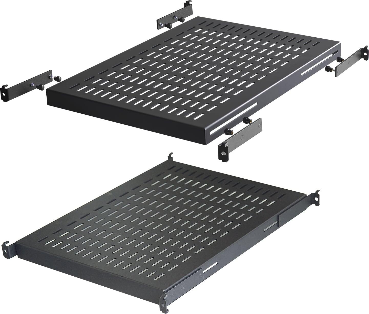 Base per Armadi 19'' Ripiano a Profondità Adattabile per Server Rack 1U Nero