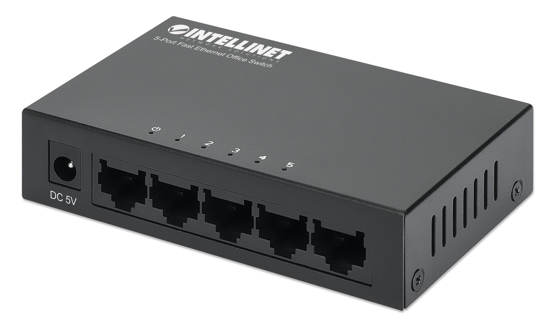Switch Hub ethernet 10/100Mbps 5 porte desktop in metallo