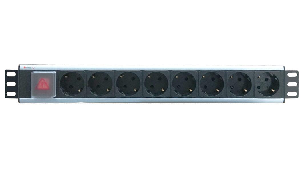 Multipresa 8 Posti da Rack 19'' con Interruttore Spina Schuko Angolata 1.5U