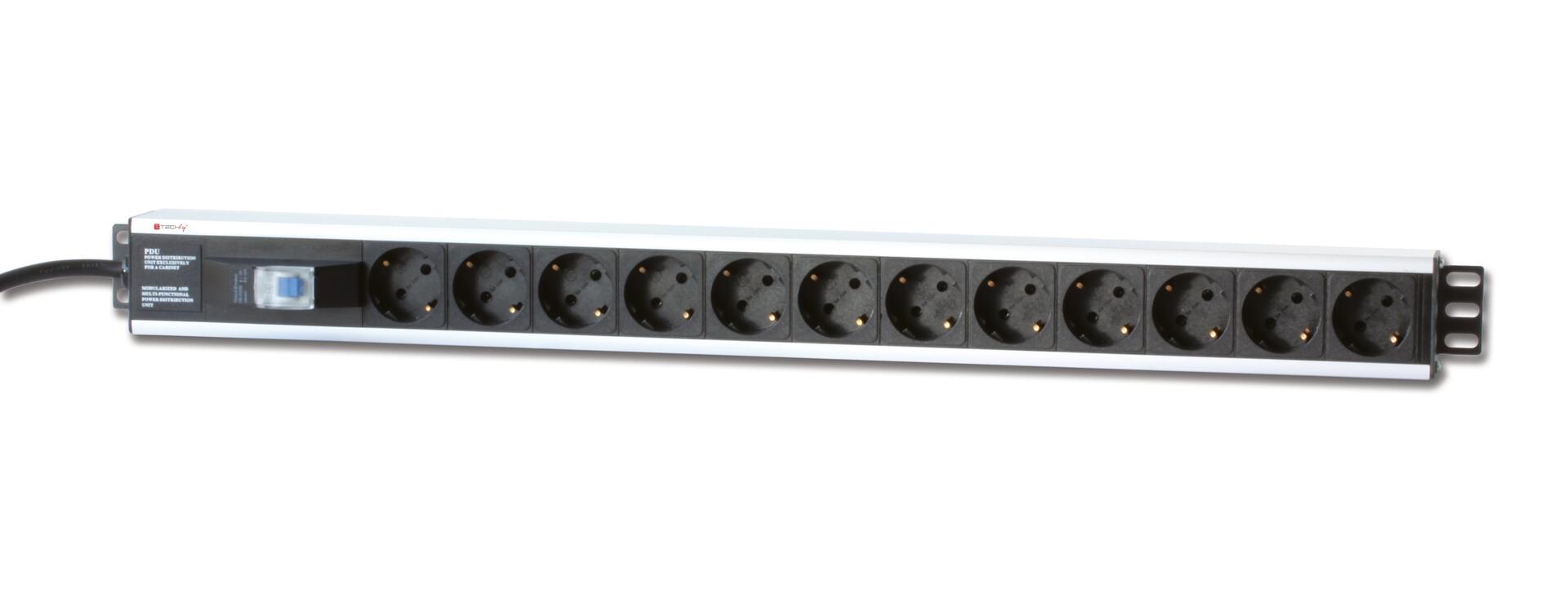 Multipresa Verticale per Rack 12 Posti Schuko con Magnetotermico Spina Schuko Angolata 1U