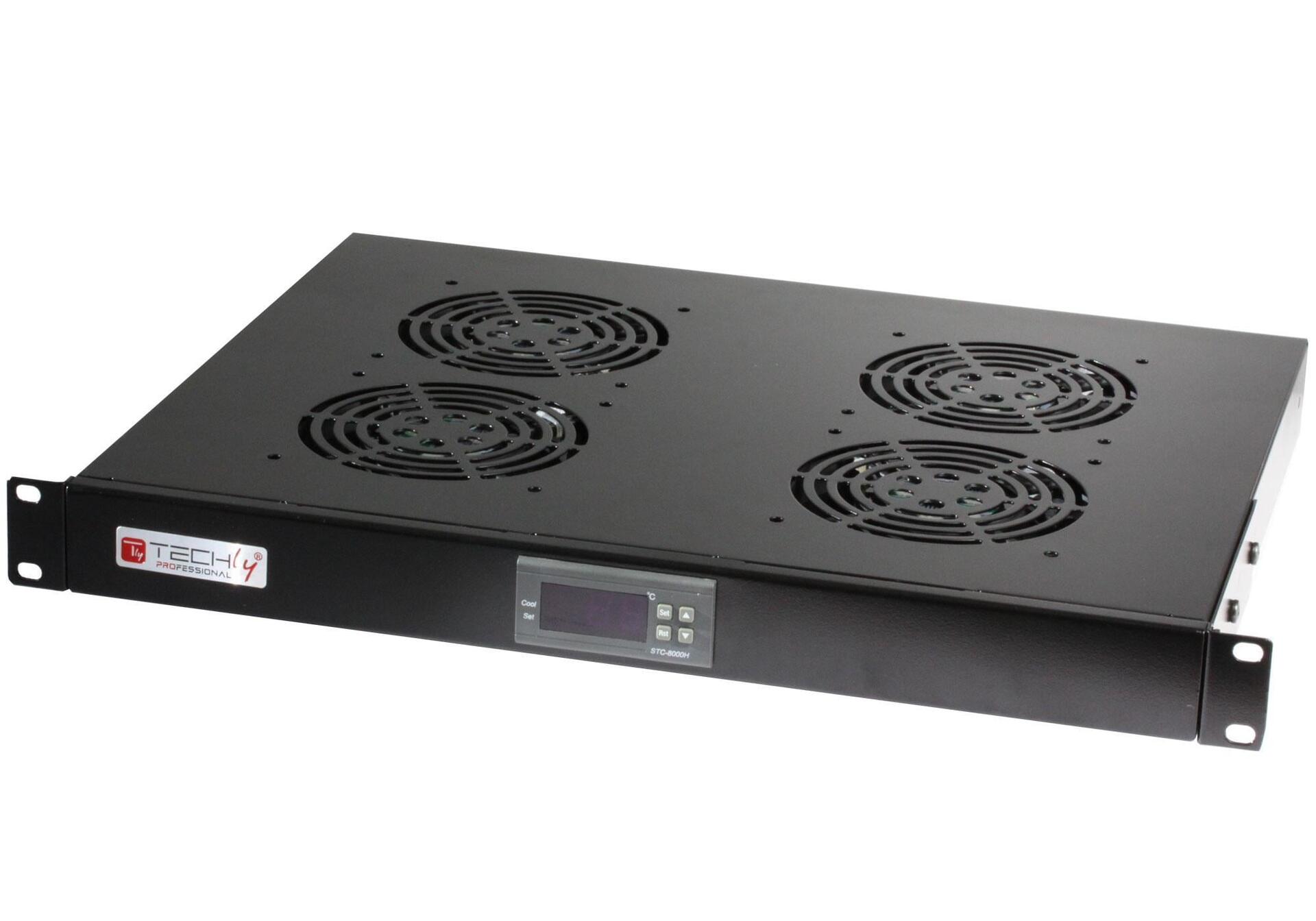 Gruppo 4 Ventole 1U per Rack 19'' con Termostato LED Nero