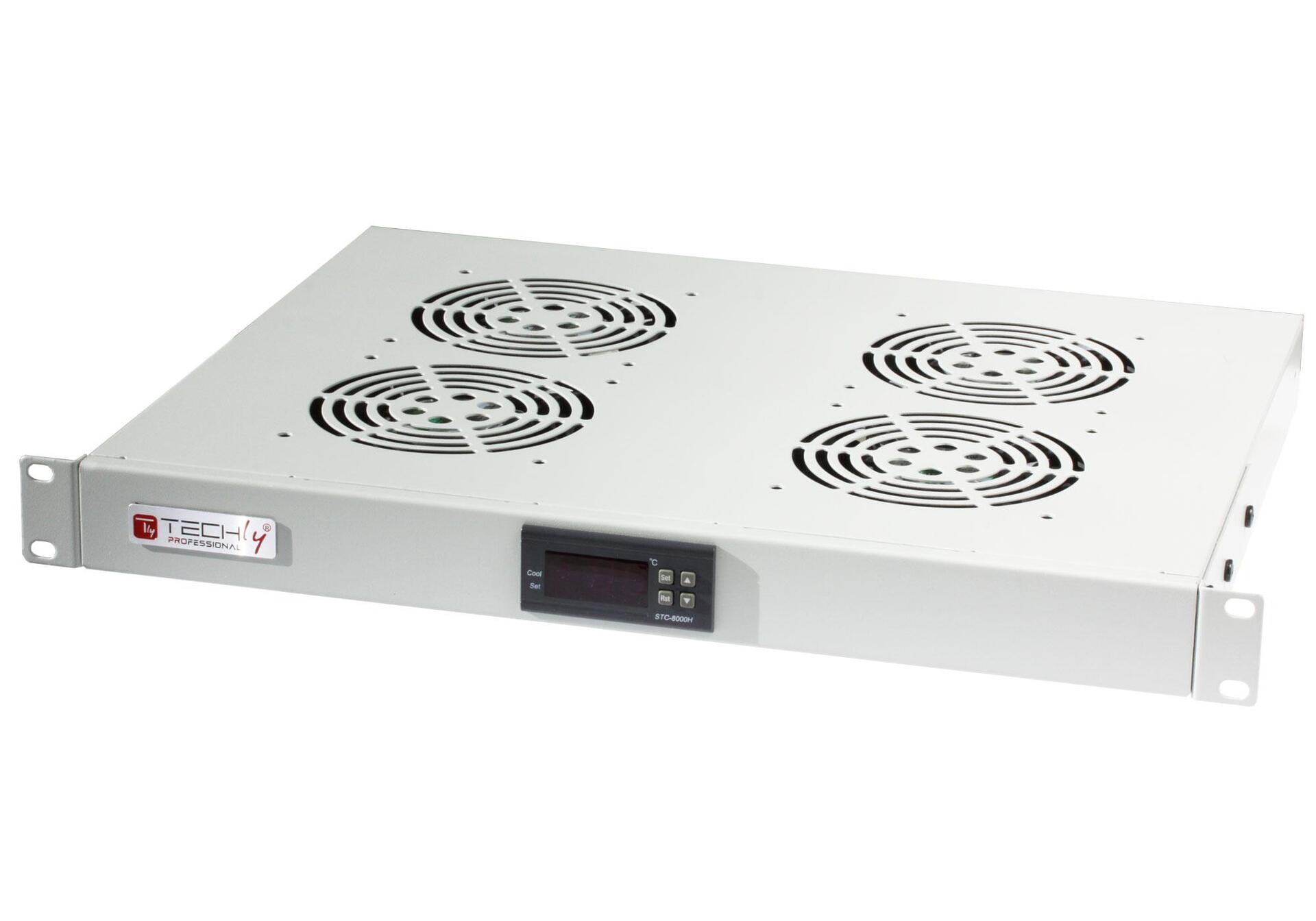 Gruppo 4 Ventole 1U per Rack 19'' con Termostato LED Grigio