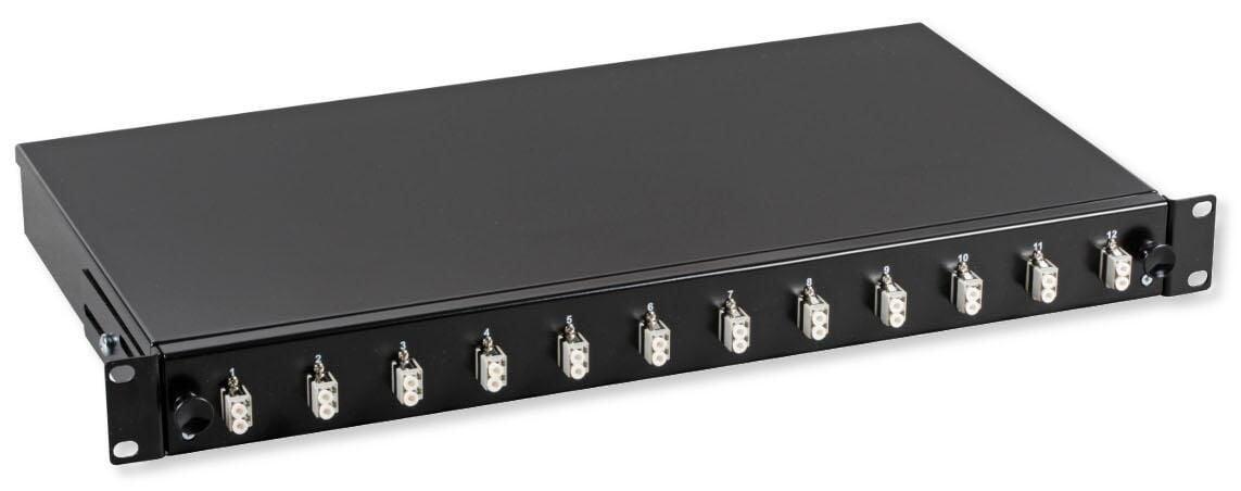 Cassetto Ottico 19'' con 12 bussole LC Duplex Multimodale OM2 Nero