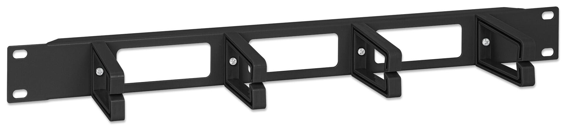 Pannello Passacavi 4 Anelli in Plastica Lunghi 3 Fori 1U Nero