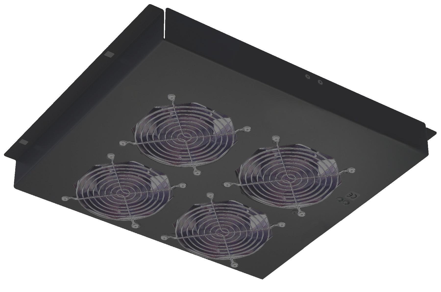 Gruppo di 4 Ventole a Soffitto Senza Termostato per Rack 19'' Nero