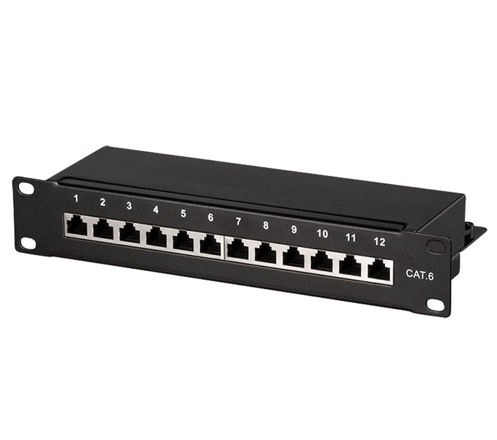Pannello Patch 10'' STP 12 Posti RJ45 Cat. 6 Nero