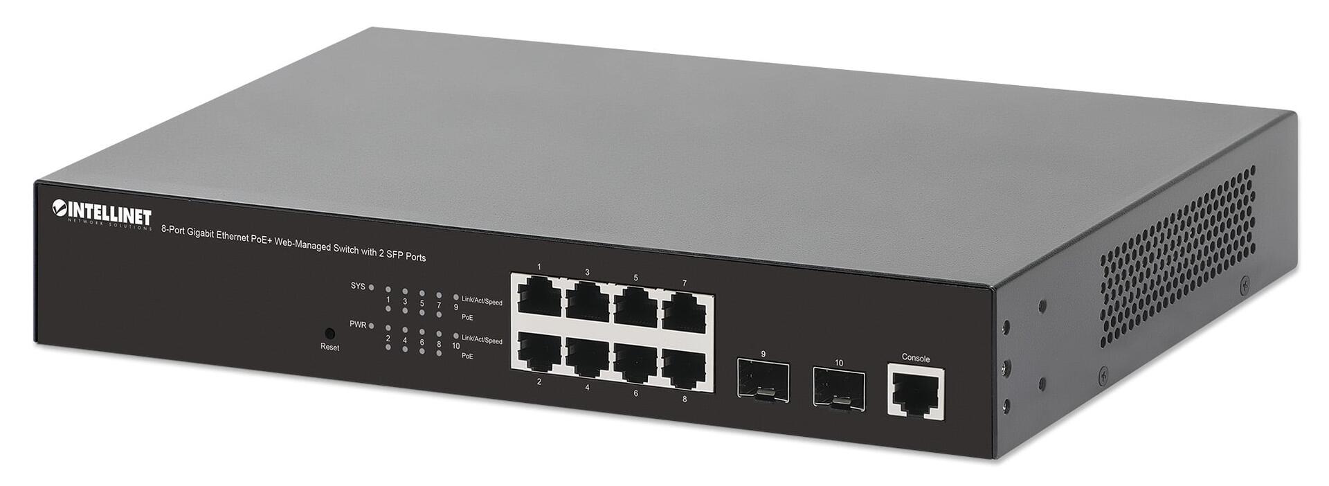 Switch Gigabit Ethernet 8 Porte PoE+ Web-Managed con 2 porte SFP