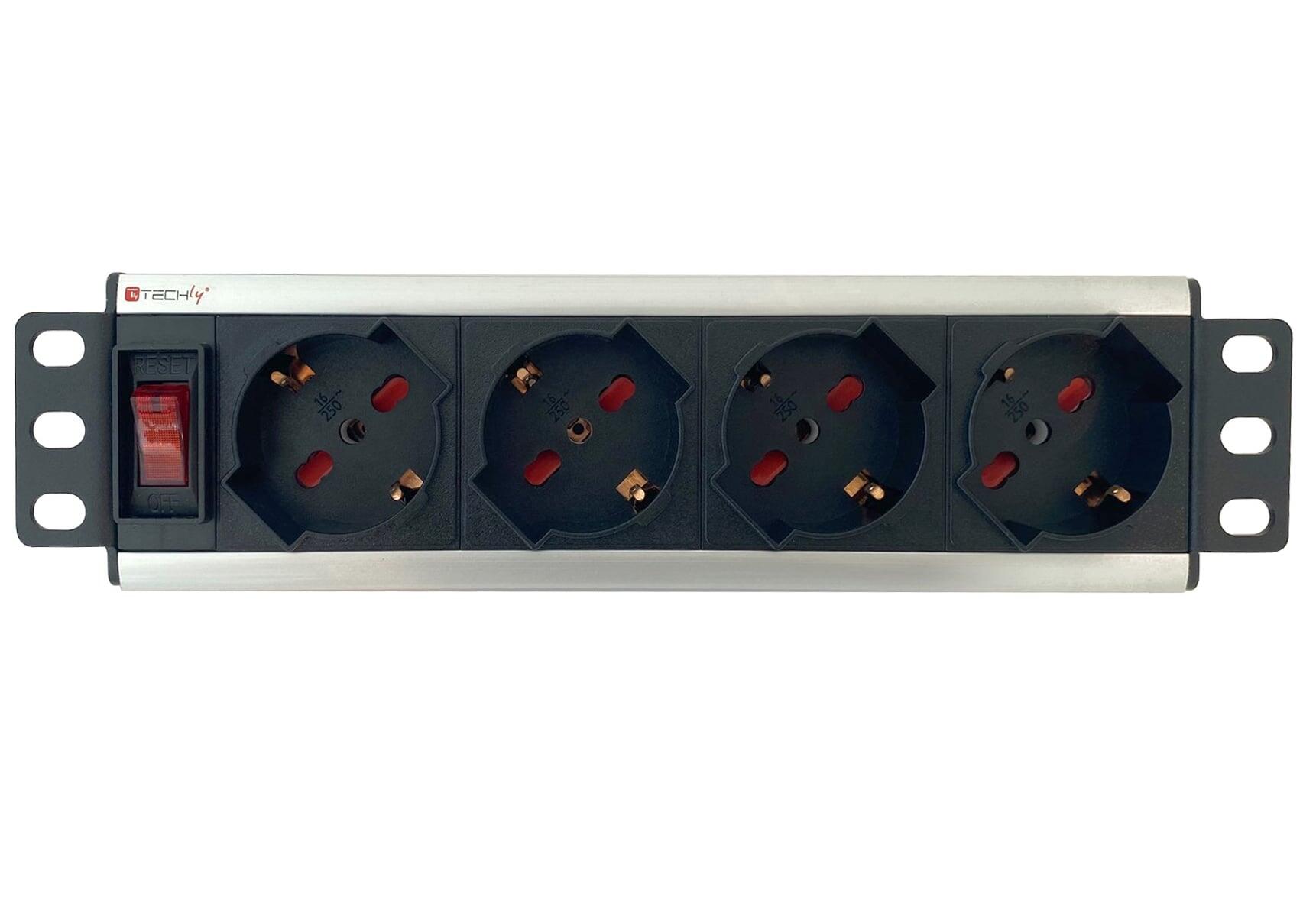 Multipresa 4 posti UNEL da Rack 10'' con Interruttore Spina Italiana 1,5U