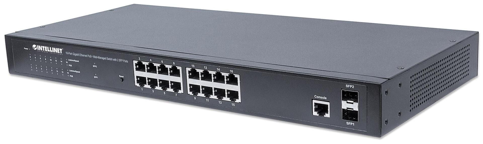 Switch Gigabit Ethernet 16 Porte PoE+ Web Managed con 2 Porte SFP