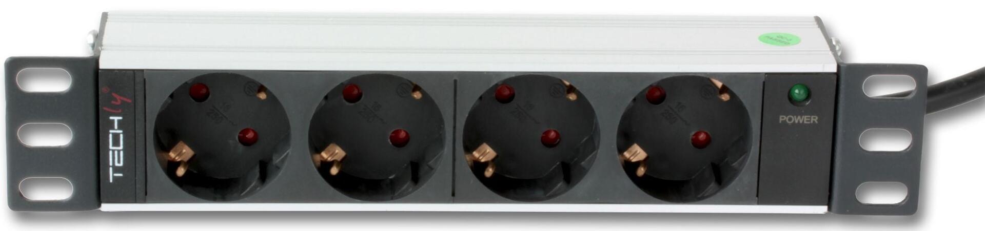 Multipresa 4 Posti da Rack 10'' Spina Schuko Angolata 1U Installazione Anteriore