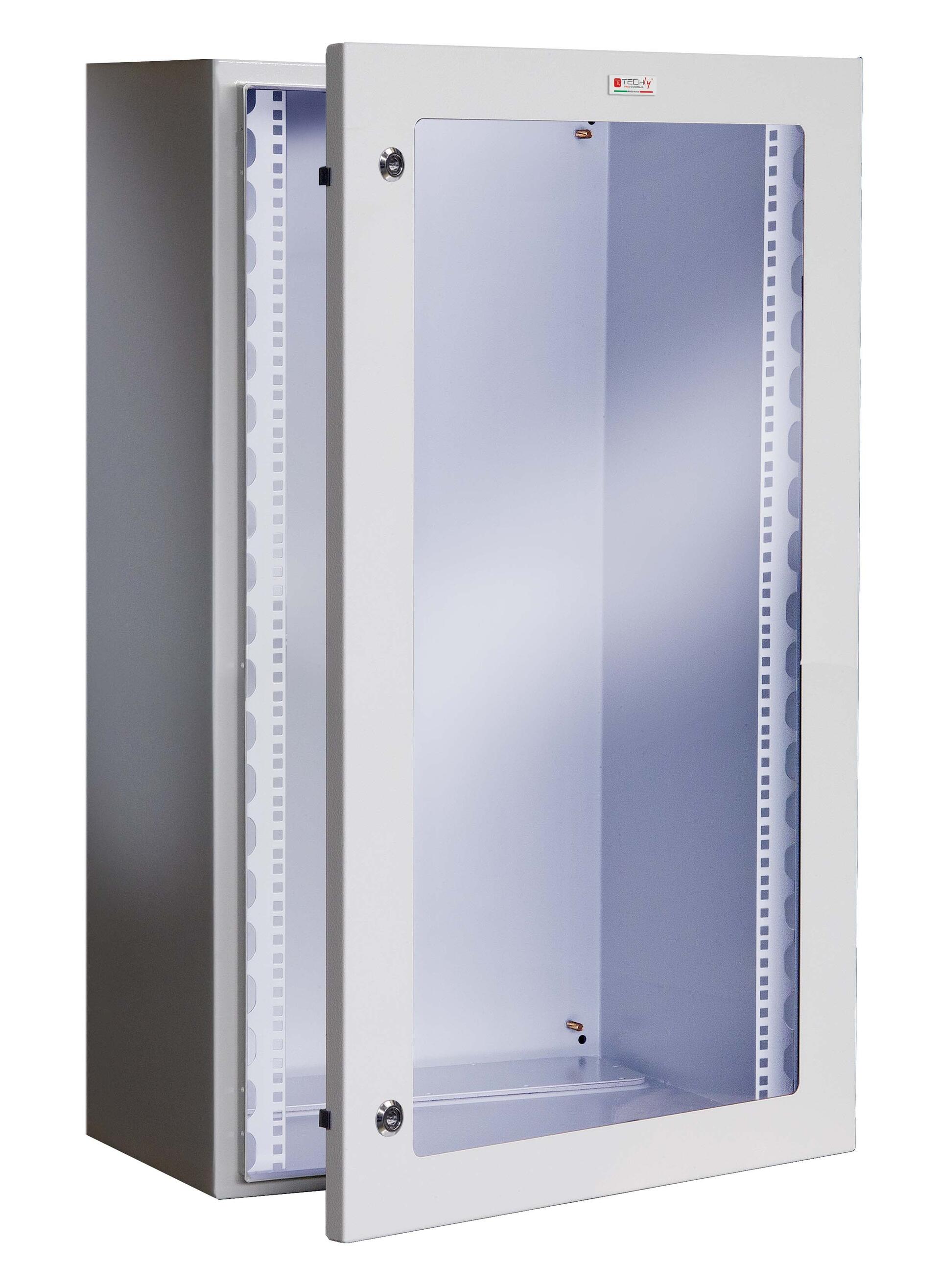 Armadio Rack 19'' a muro 17U grigio IP65 porta vetro prof. 200mm