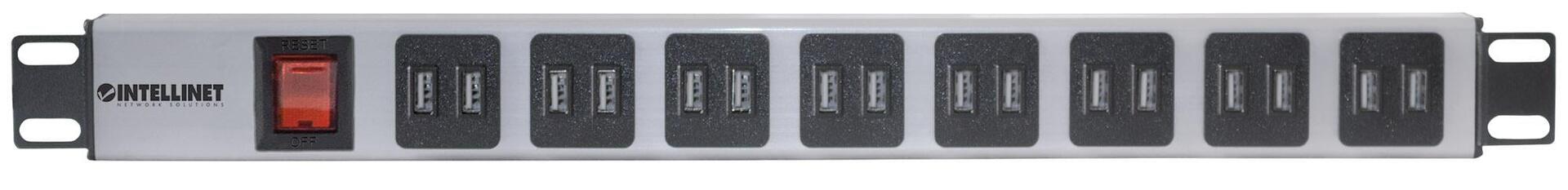Multipresa per Rack 16 uscite USB tipo A Spina Schuko Angolata 1U