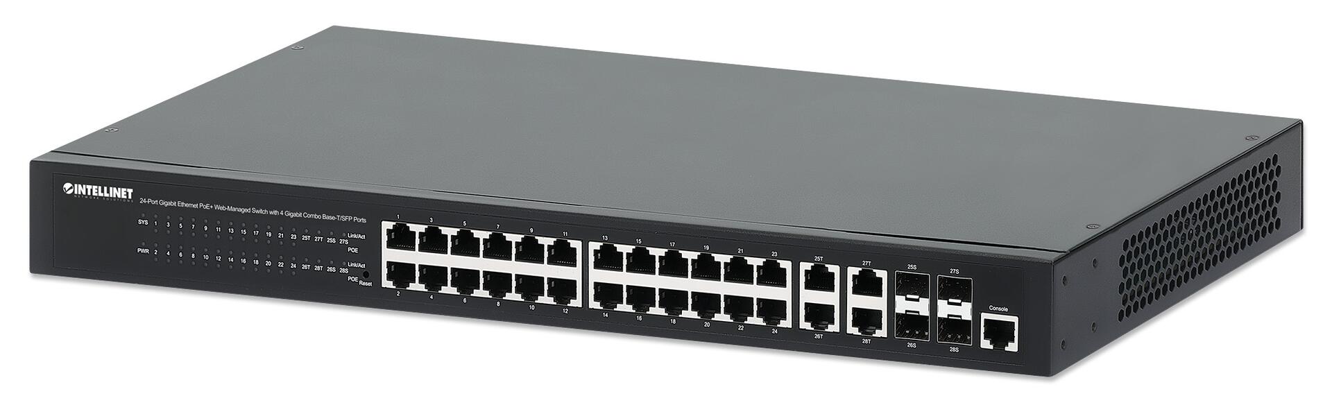 Switch 24p. Gigabit Ethernet PoE+ con 4p. Gigabit Combo Base-T/SFP