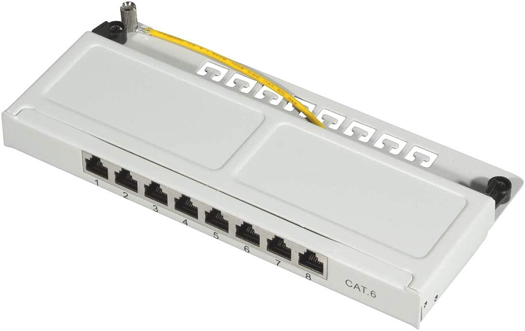 Mini Pannello Patch Cat.6,  schermato, 0,5U, 8 Porte, Grigio