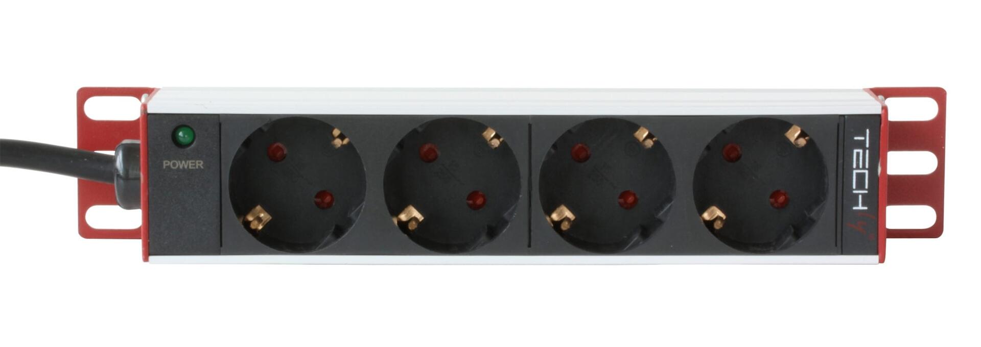 Multipresa 4 Posti da Rack 10'' Spina Schuko Angolata 1U Installazione Posteriore