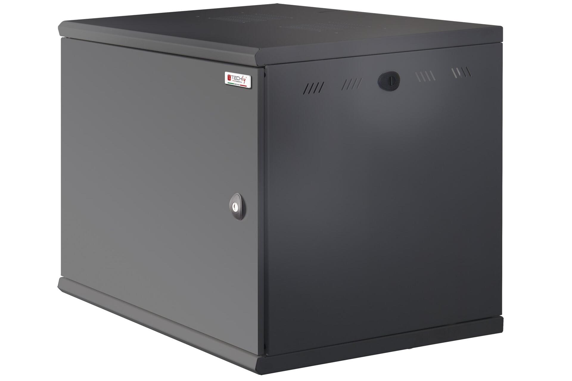 Armadio Rack 19'' a muro 10U sezione unica P 600mm Porta Cieca Nero