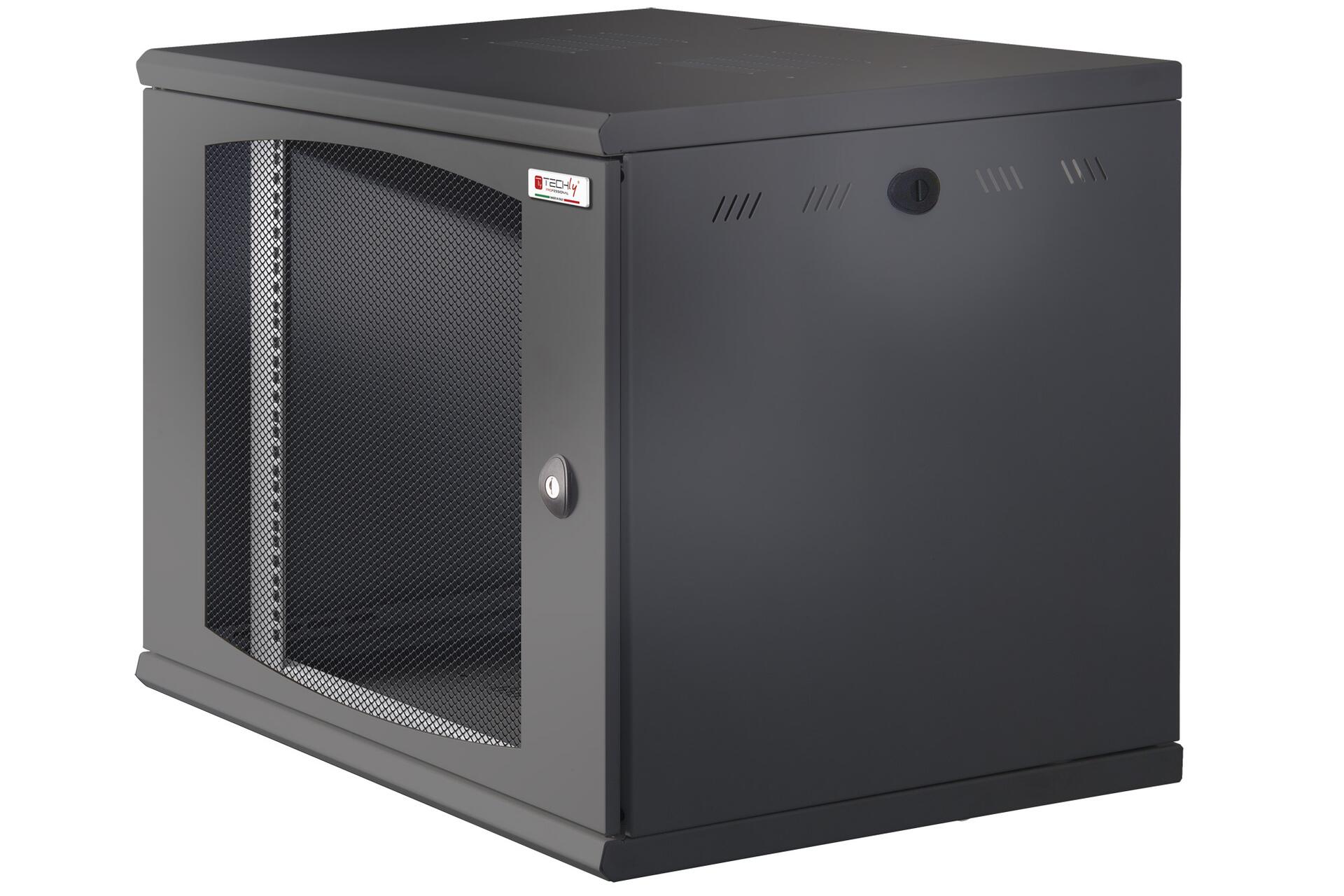 Armadio Rack 19'' a muro 13U sezione unica P 600mm Porta Grigliata Nero