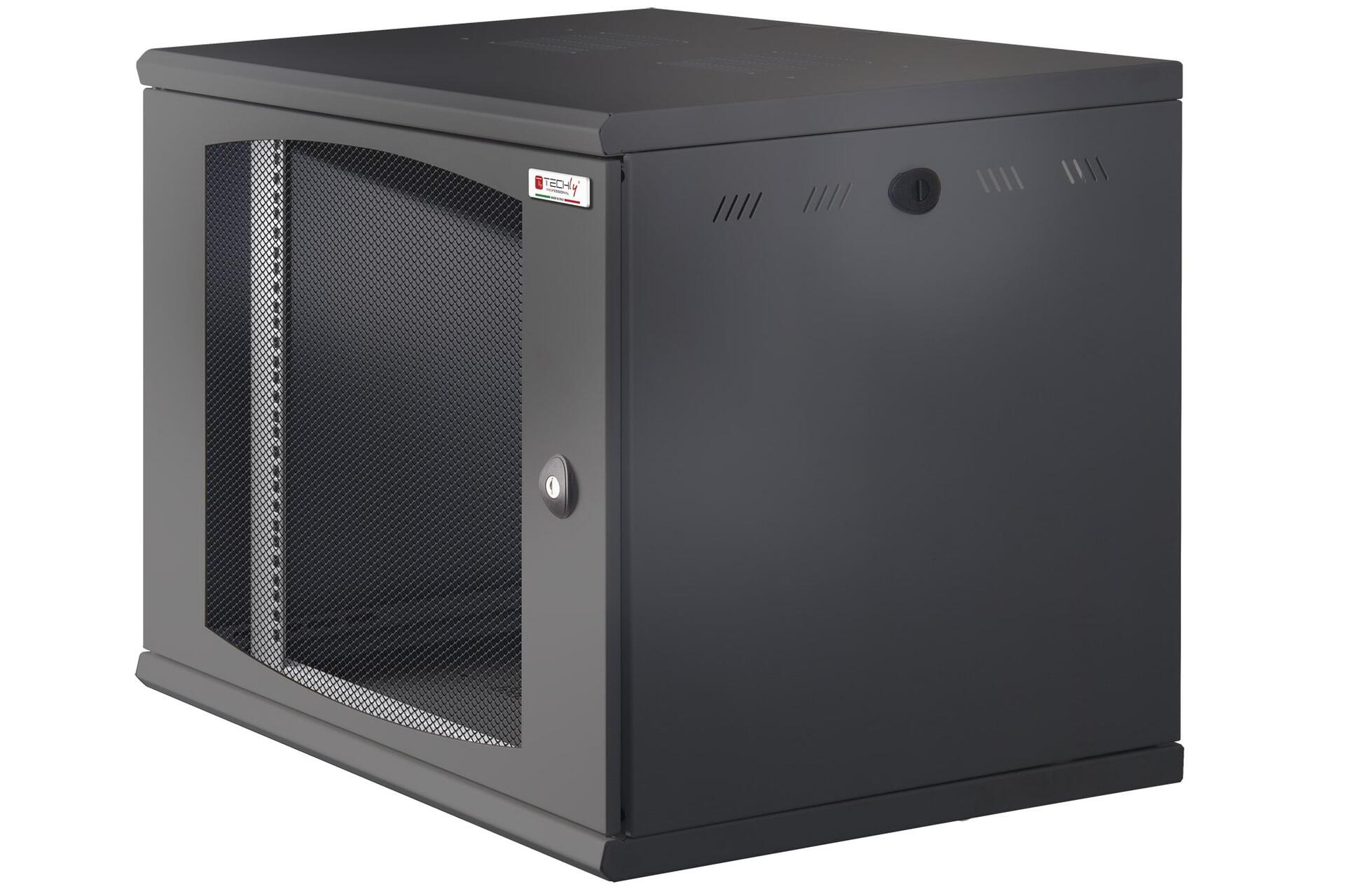 Armadio Rack 19'' a muro 16U sezione unica P 600mm Porta Grigliata Nero