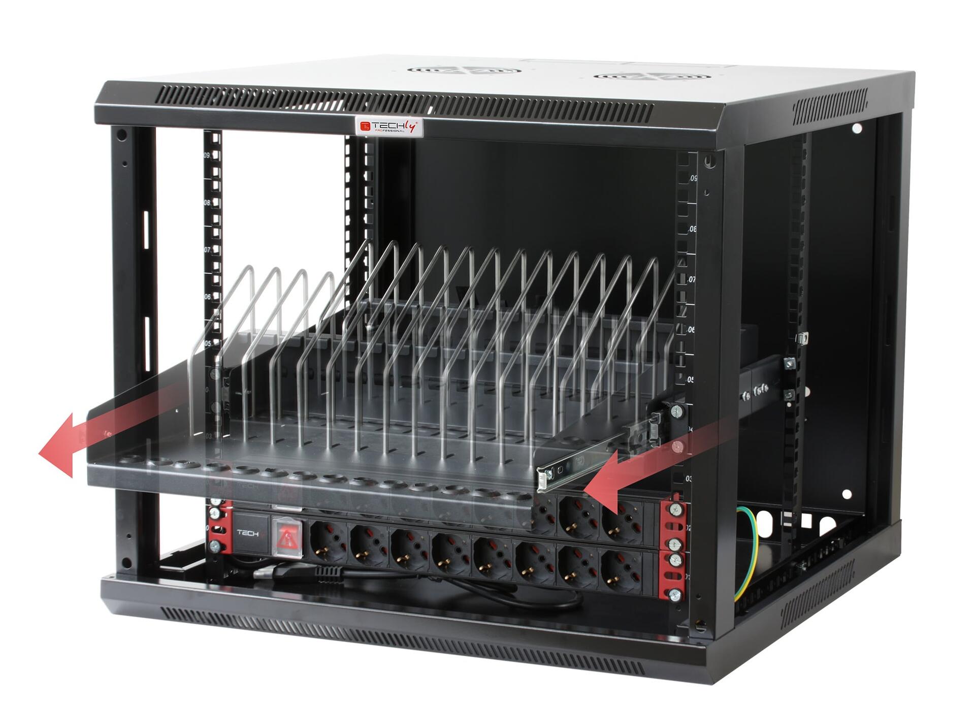 Mensola Estraibile 14 Alloggiamenti di Ricarica per Smartphone Tablet