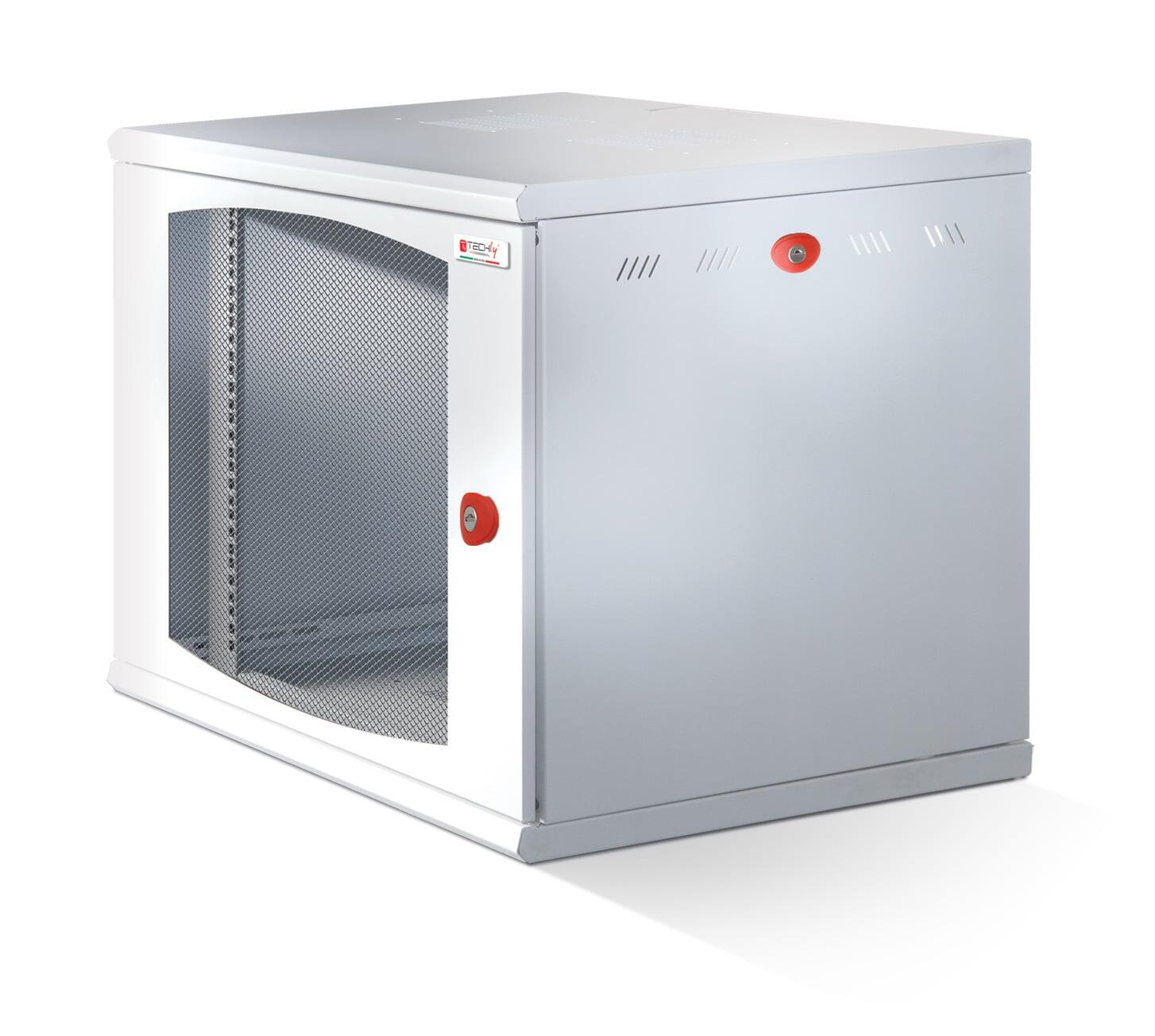 Armadio Rack 19'' a muro 16U sezione unica P.600mm Porta Grigliata Bianco