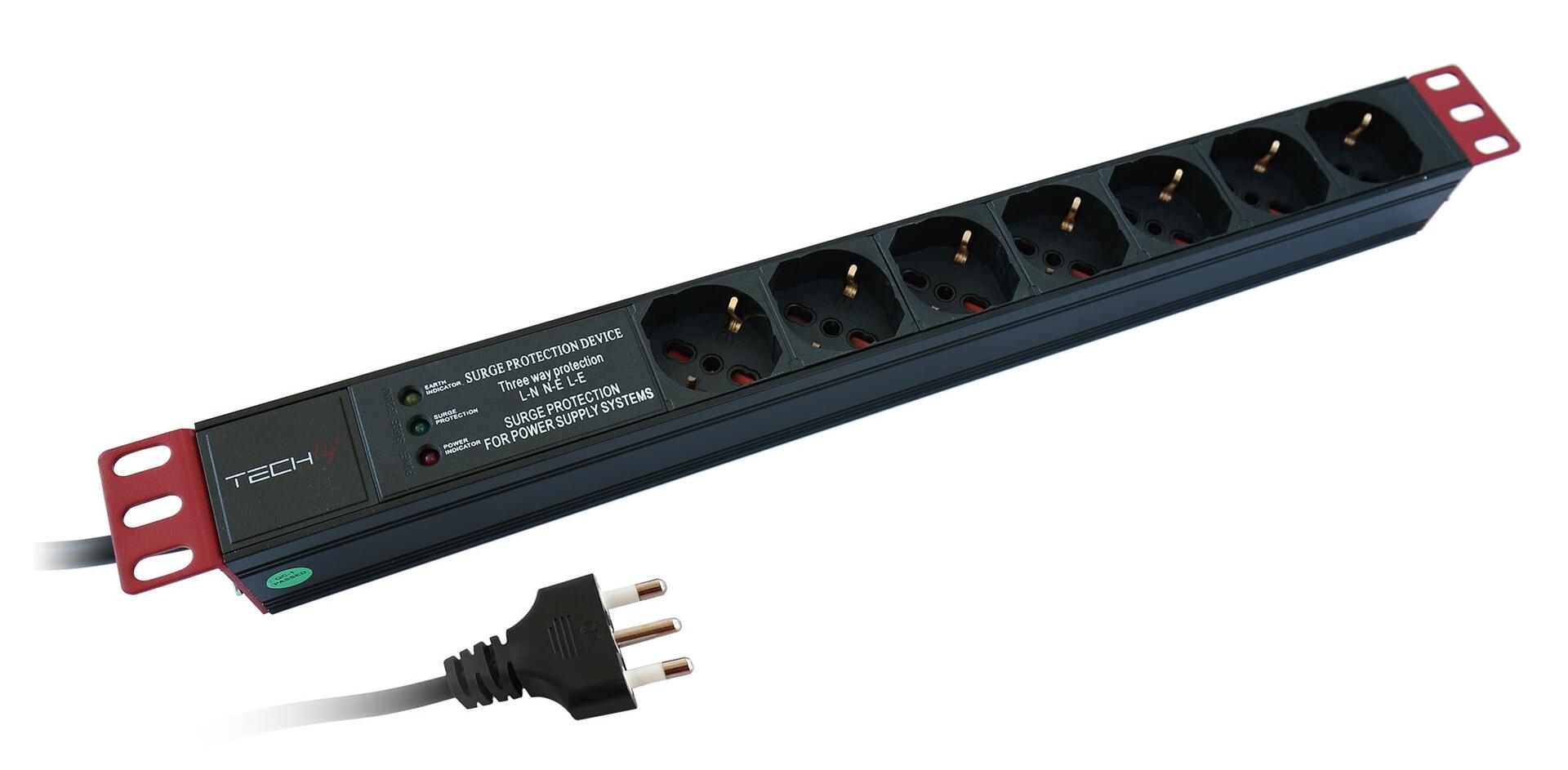 Multipresa 7 Posti da Rack 19'' con Filtro di Protezione 3 LED Spina Italiana 1U