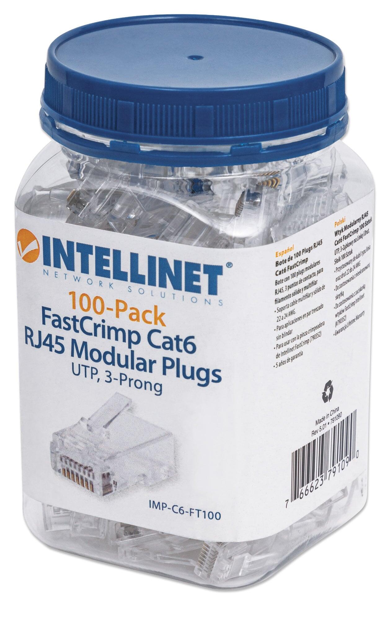 Confezione 100 Plug Modulari RJ45 Passante Cat6 FastCrimp UTP