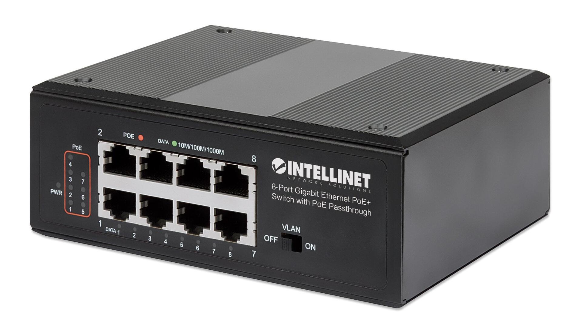 Switch Ethernet Gigabit 8 porte PoE+ con PoE Passante