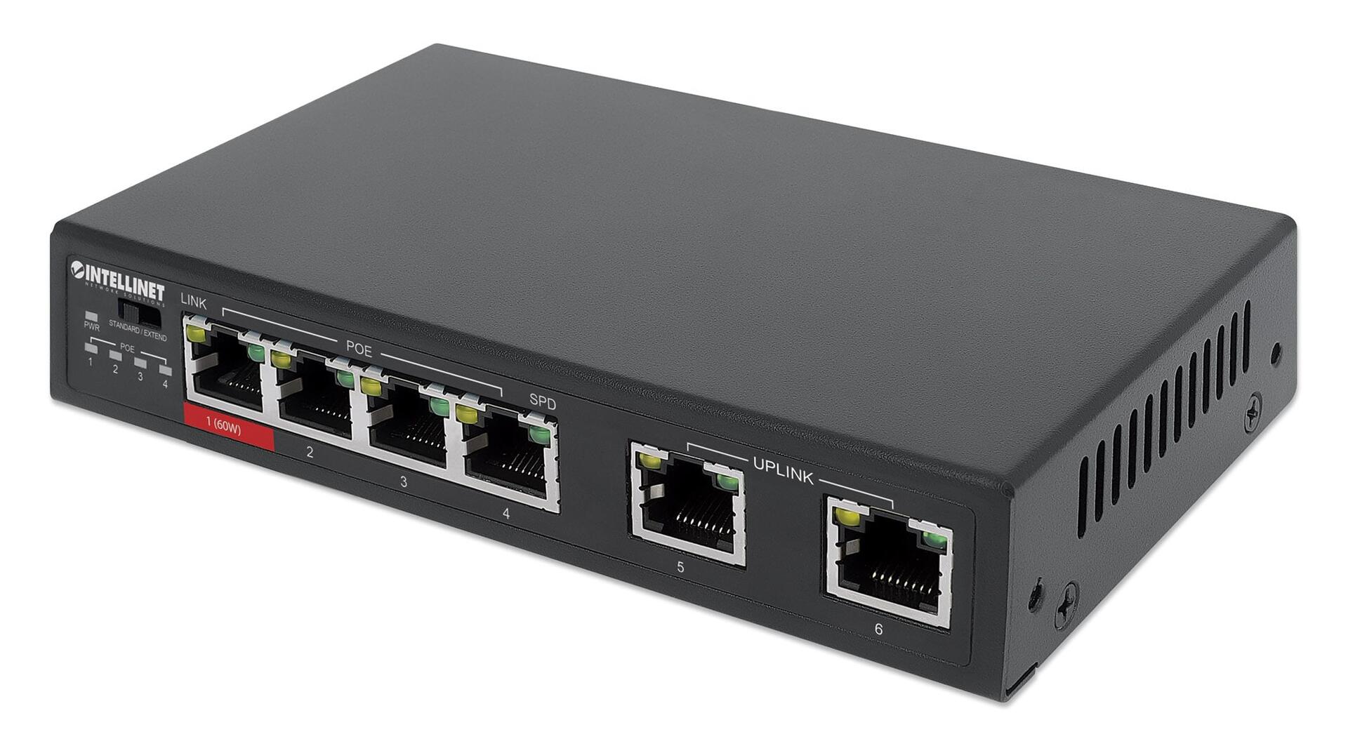 Fast Ethernet Switch a 6 porte con 4 porte PoE (1 x High-Power PoE)