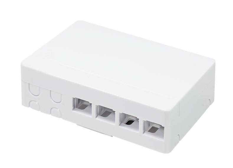 Scatola di Terminazione Ottica di Appartamento (STOA) FTTH per 4 Fibre 4 Adattatori IP20 da Muro o Guida DIN