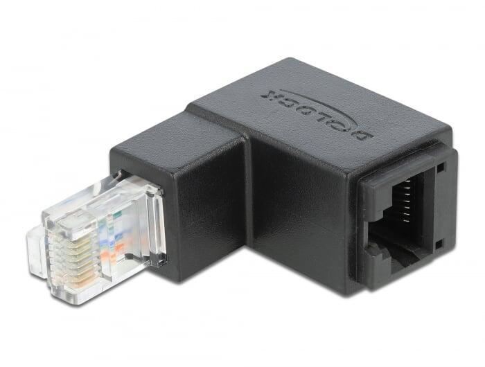 Adattatore RJ45 Maschio Femmina Cat.6 UTP Angolato verso il basso a 90° Nero