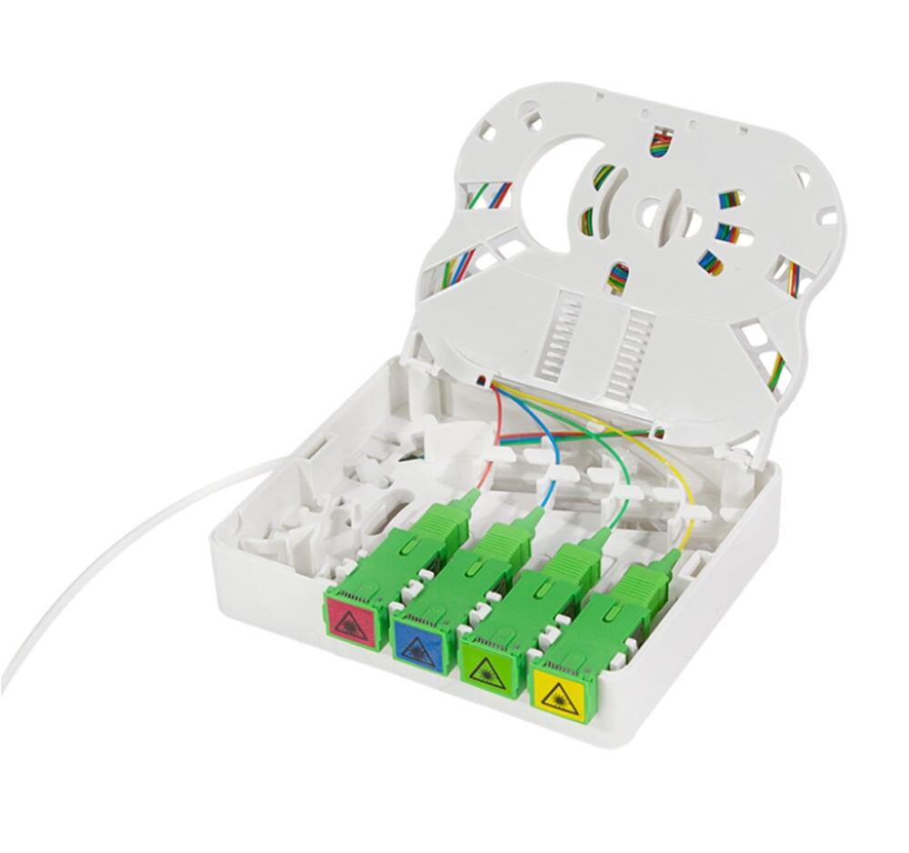 Scatola di Terminazione Ottica di Appartamento (STOA) FTTH 4x SC/APC con Cavo di Installazione da 50m