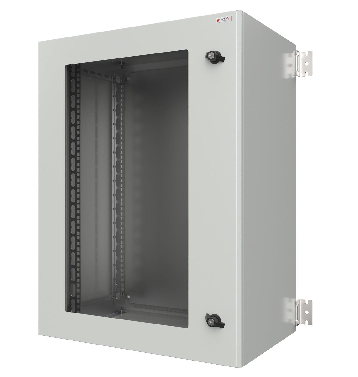 Armadio Rack 19'' a muro 17U grigio IP65 porta vetro prof. 600 mm
