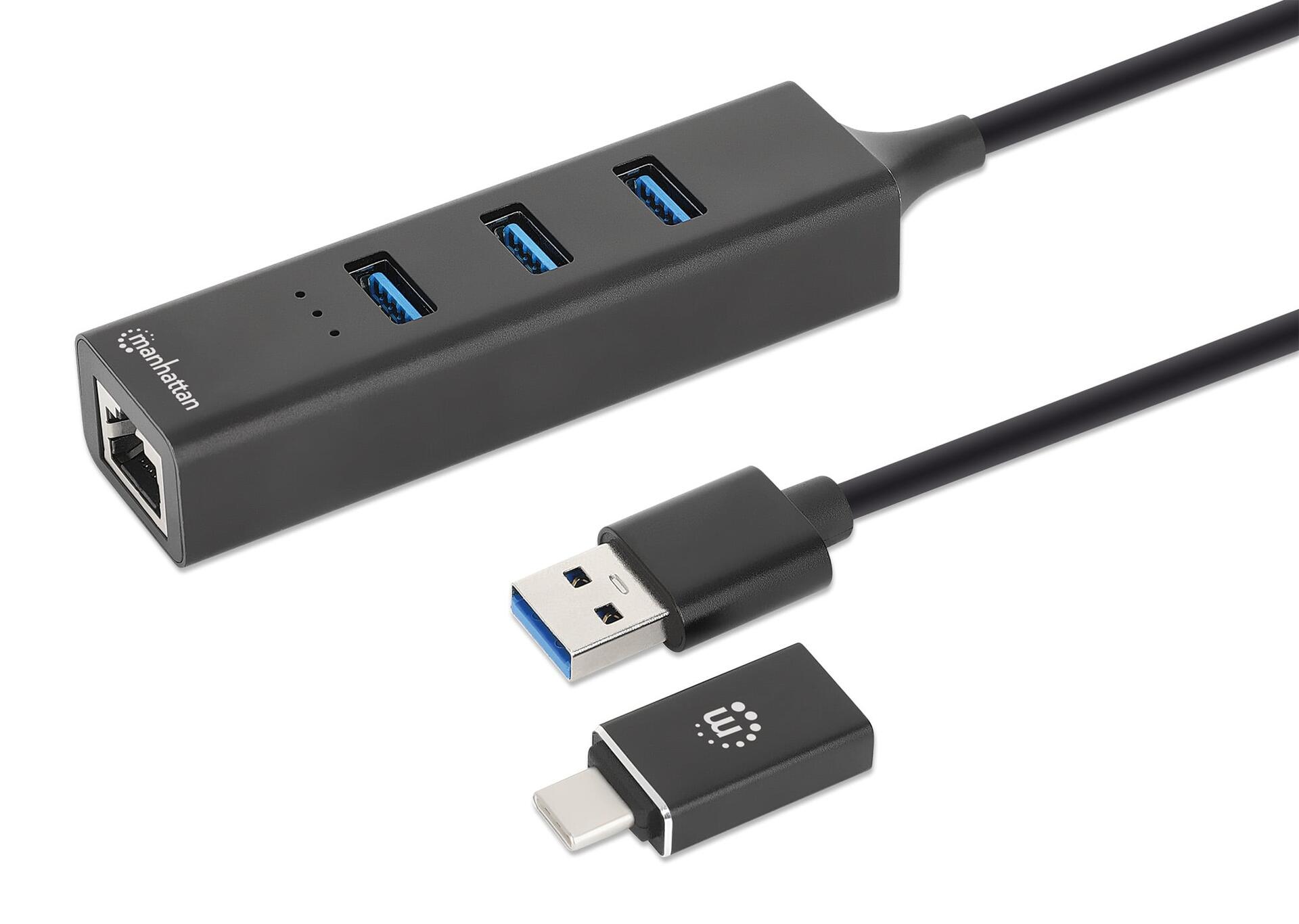 Hub USB 3.2 3 Porte Combo Type-C/A con Adattatore di Rete Gigabit