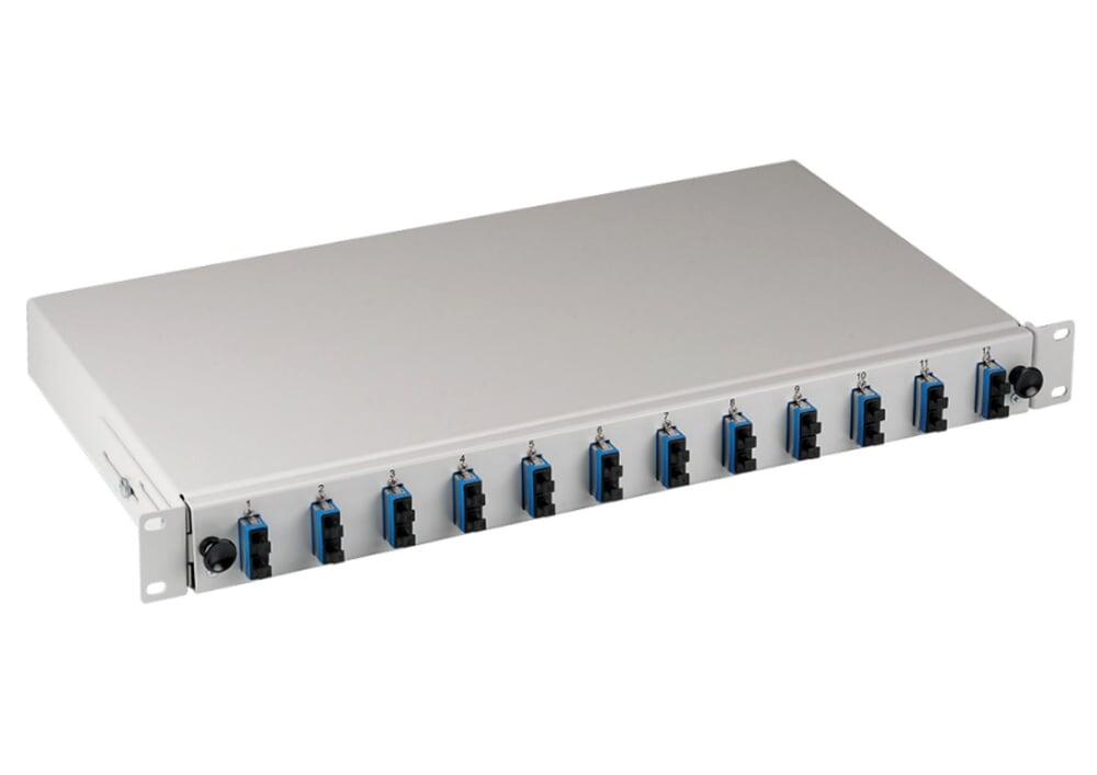 Cassetto Ottico 19'' Assemblato con 12 Bussole e 24 Pigtails SC Duplex Monomodale OS2