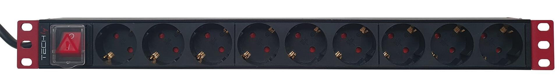 Multipresa 9 Posti da Rack 19'' con Interruttore Spina Schuko Angolata 1U