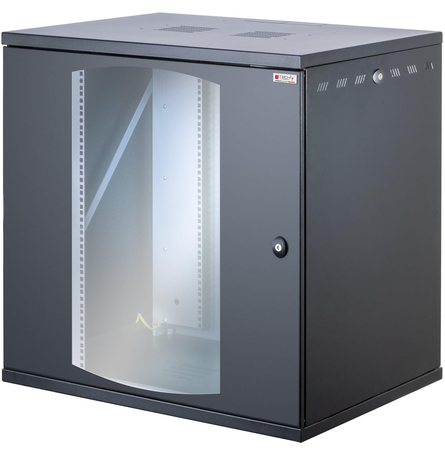 Armadio Rack 19'' a Muro 13U P 600mm L 800mm Porta Vetro Nero