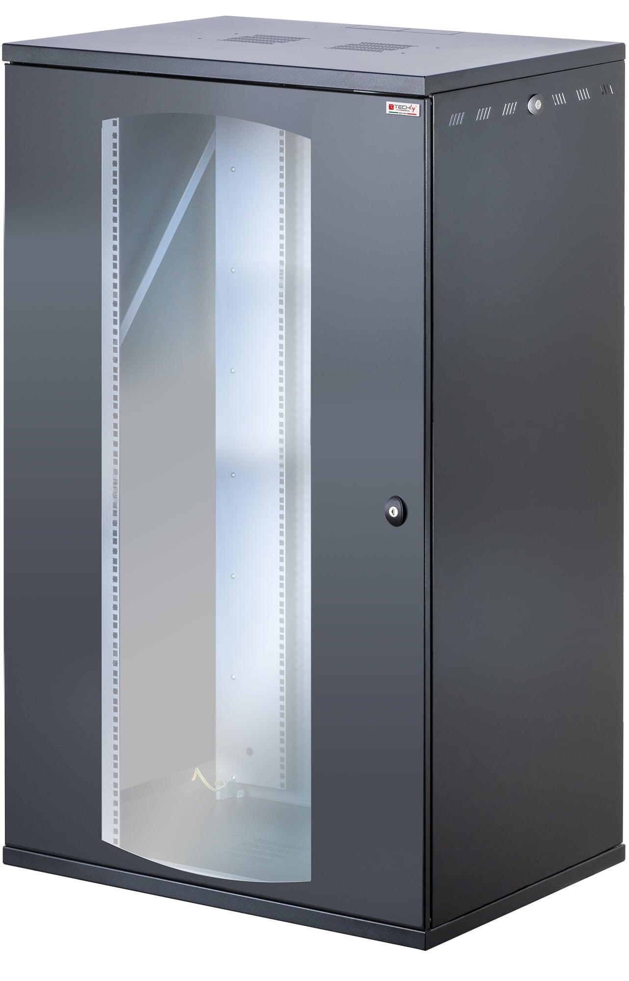 Armadio Rack 19'' a Muro 22U P 600mm L 800mm Porta Vetro Nero