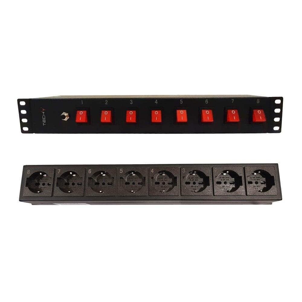 Multipresa a 8 Posti da Rack 19'' con 8 Interruttori Luminosi 1,5U