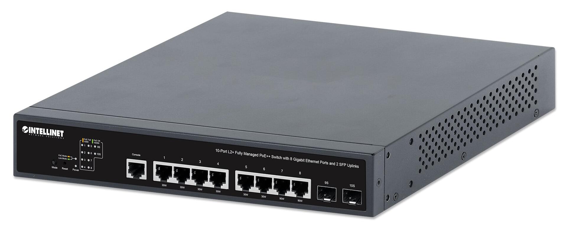 Switch PoE++ 10 porte L2 Fully Managed con 8 porte Ethernet Gigabit e 2 SFP Uplink