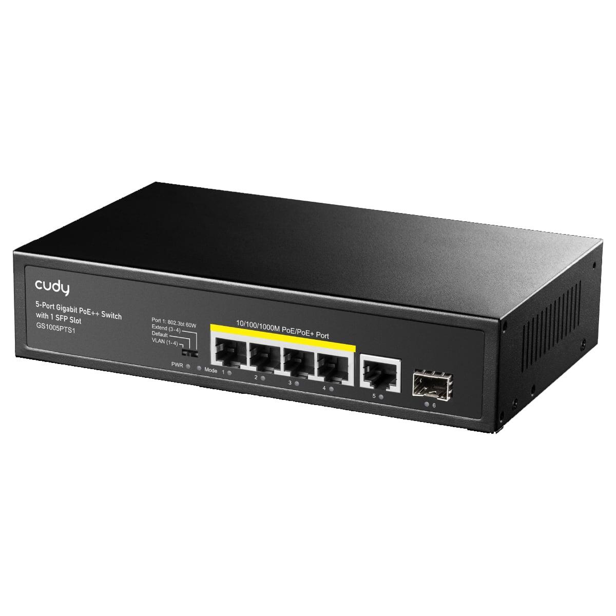 Switch Gigabit PoE+ 5 Porte con 1 Slot SFP, GS1005PTS1