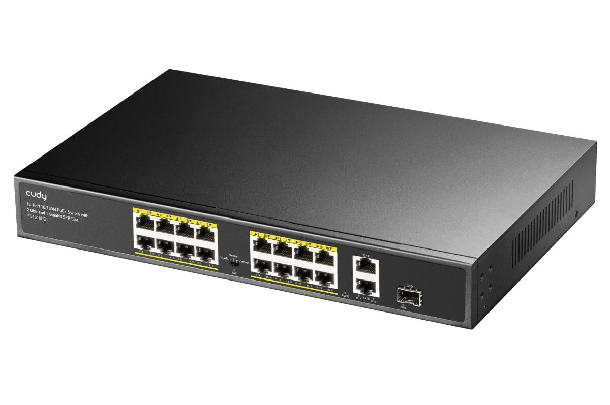 Switch PoE+ 10/100M a 16 Porte con 2GbE e 1 Porta SFP, FS1018PS1