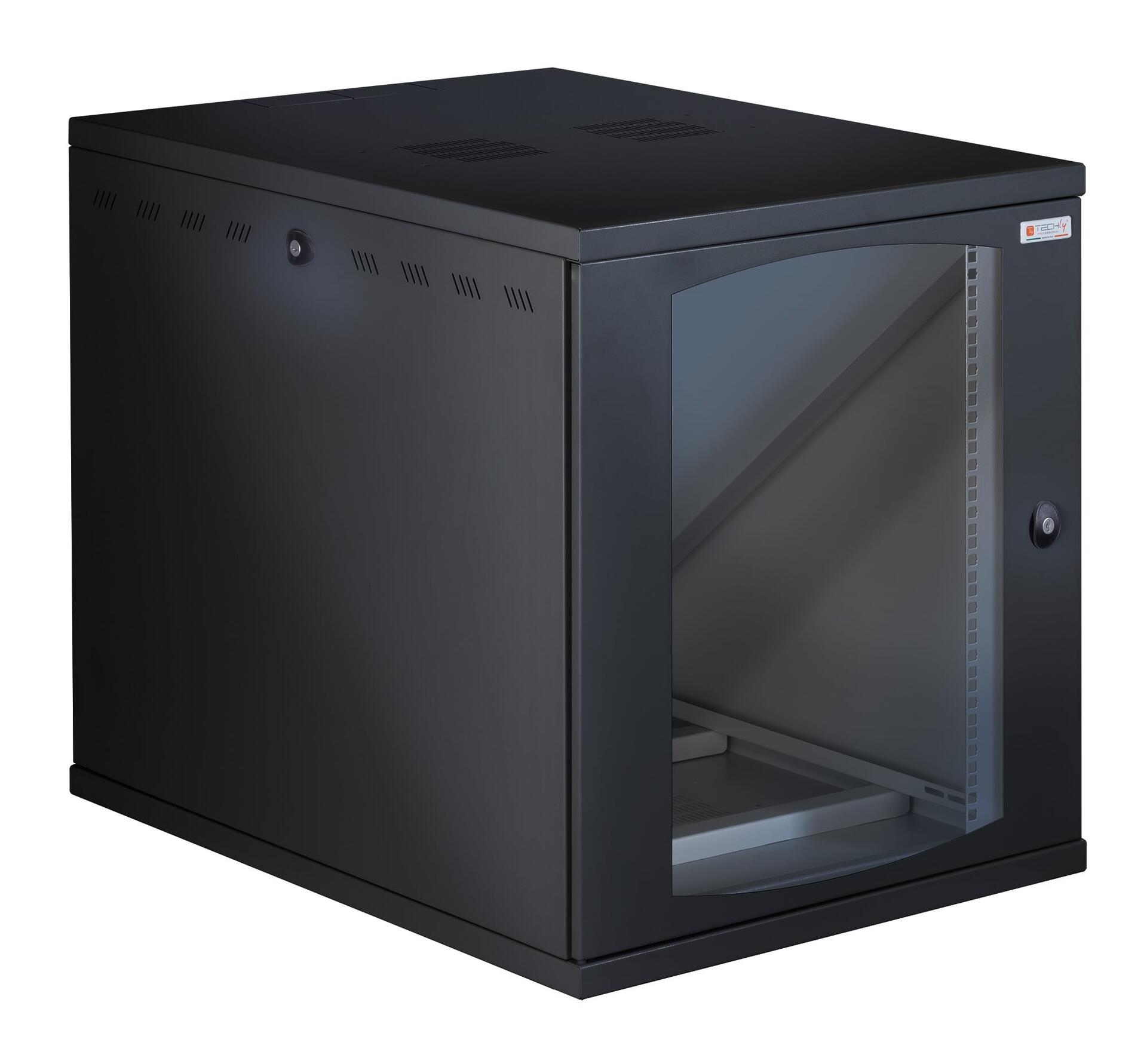 Armadio Rack 19'' a Muro 13U P 800mm L 600mm Porta Vetro Nero