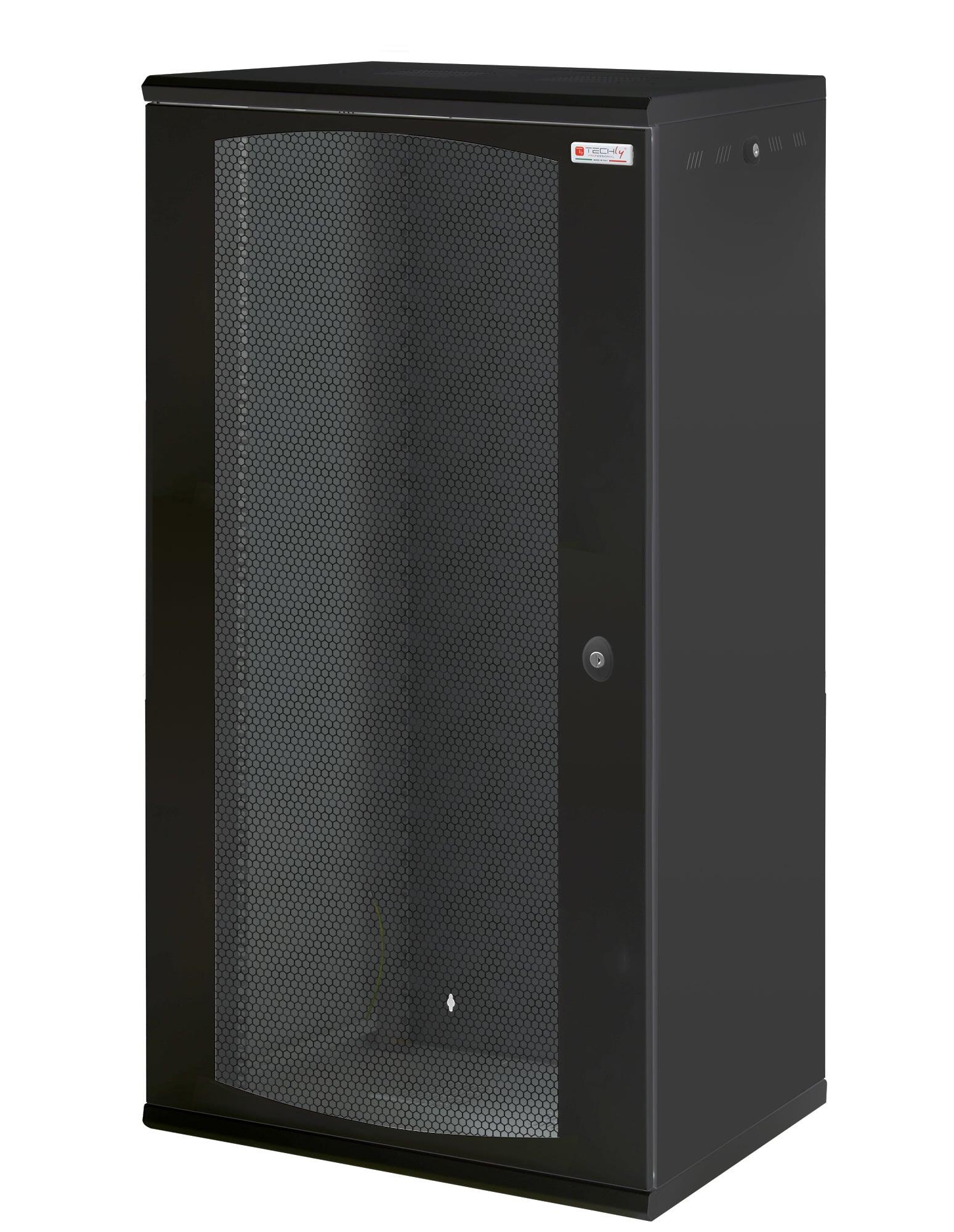 Armadio Rack 19'' a muro 22U sezione unica P 600mm Porta Grigliata Nero