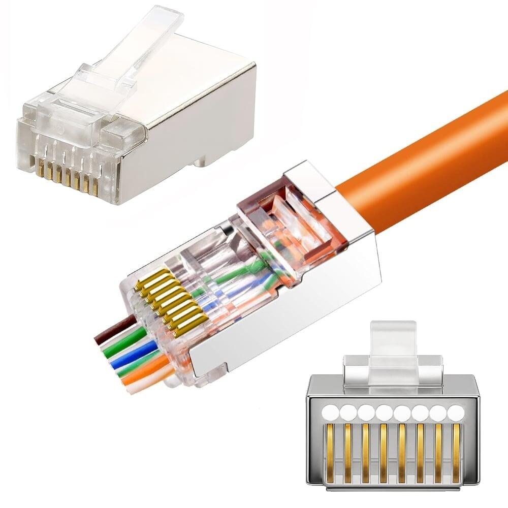 Confezione 100 Plug modulari RJ45 Passanti Cat6 STP