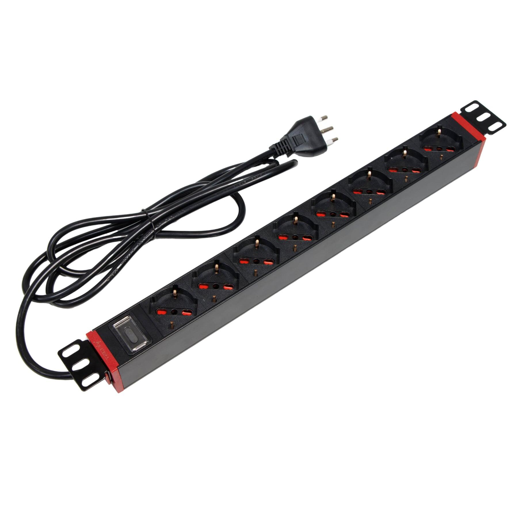 Multipresa 8 Posti da Rack 19'' con Staffe Ruotabili a 360° Spina Italiana